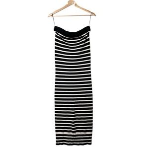 J. Crew Black and Cream Striped Cyan Strapless Sweater Dress